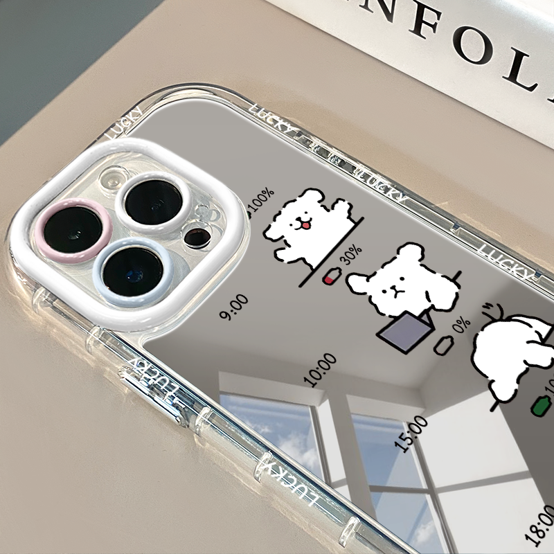 ins创意简约个性小狗镜面适用于华为奶油壳oppo苹果15新iPhone14/