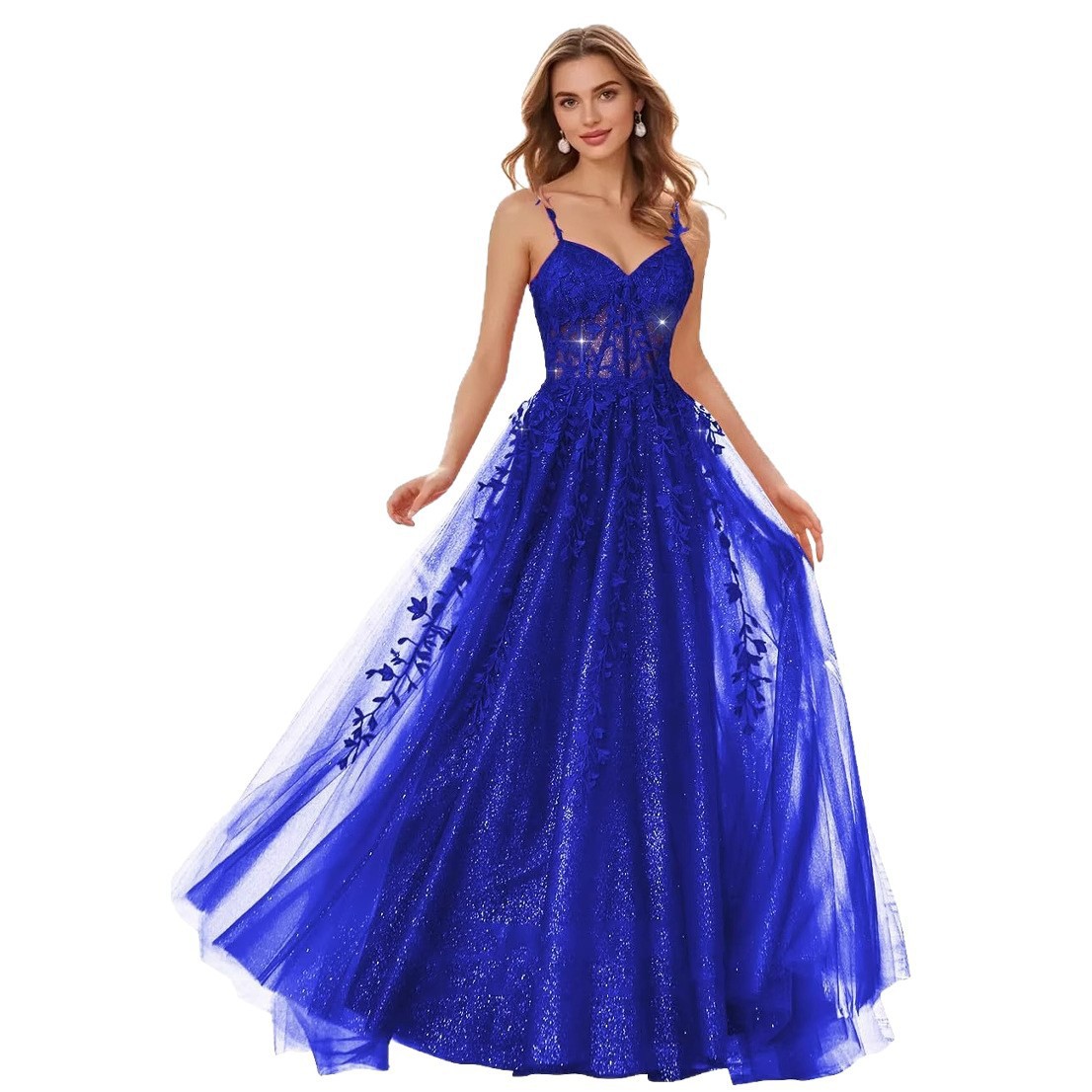 2026 nuevo vestido de tulle brillante transfronterizo vestido largo vestido de cuello en V vestido sexy