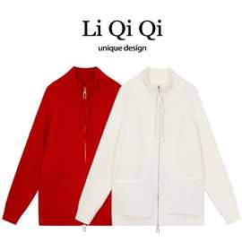 立领拉链长袖针织衫早秋2025新款大码胖mm慵懒风宽松毛衣开衫外套