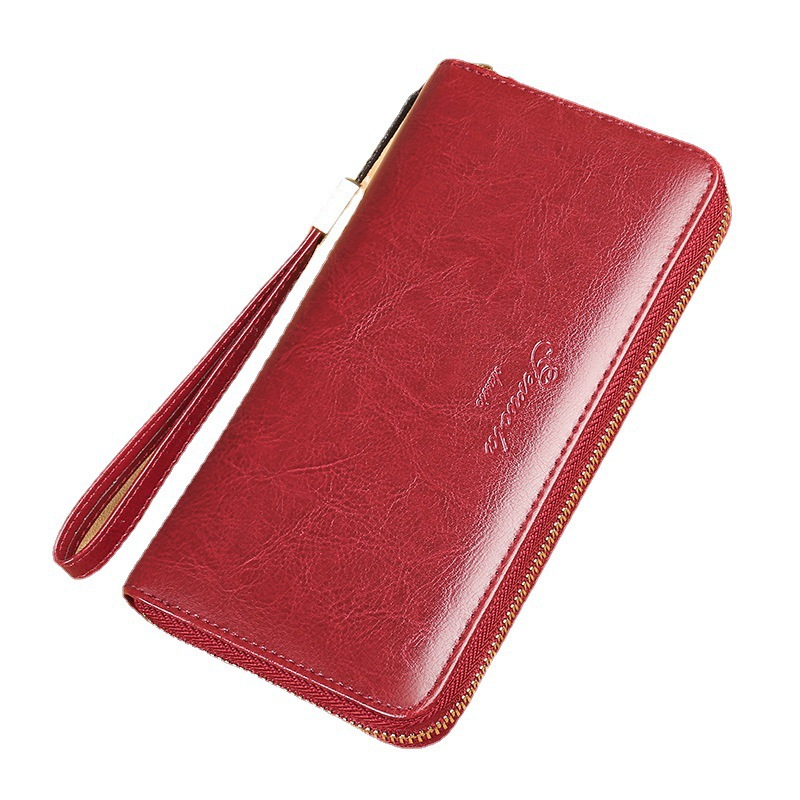 Cartera mujer cuero largo moda temperamento todo fósforo cuero suave gran capacidad cremallera billetera embrague se puede colocar en la bolsa del teléfono móvil