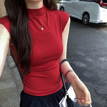 美式韩版复古甜辣坎肩无袖T恤女2024夏季新款修身掐腰设计感上衣