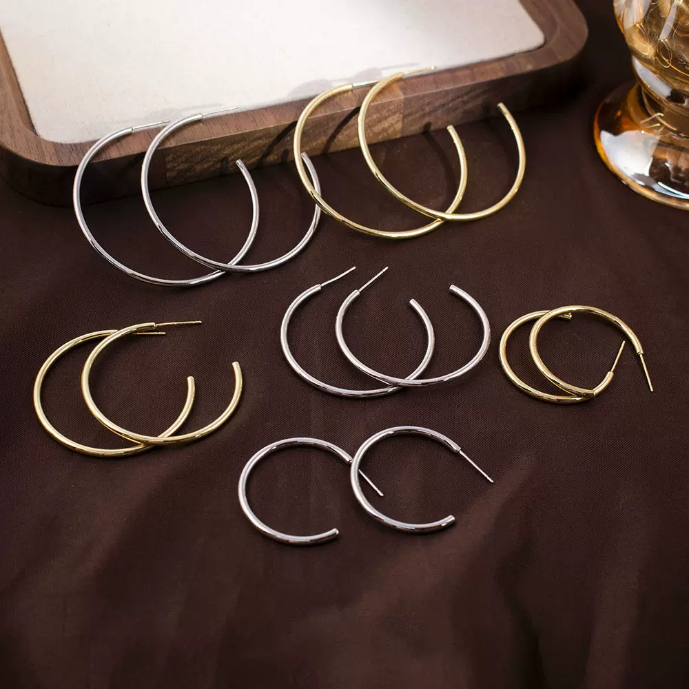欧美热销简约C形耳圈女时尚素圈光面个性耳钉ins风夸张百搭饰品