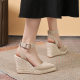 AliExpress European and American New Wedge Thick-soled High-heeled Pointed Sandals Women's Straw-woven Hemp Rope Bottom Amazon Cross-border Foreign Trade