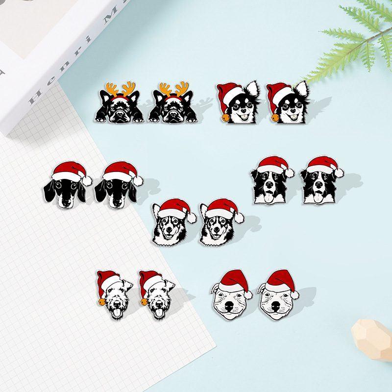 1 Pair Cute Christmas Hat Dog Cat Plastic Ear Studs display picture 2