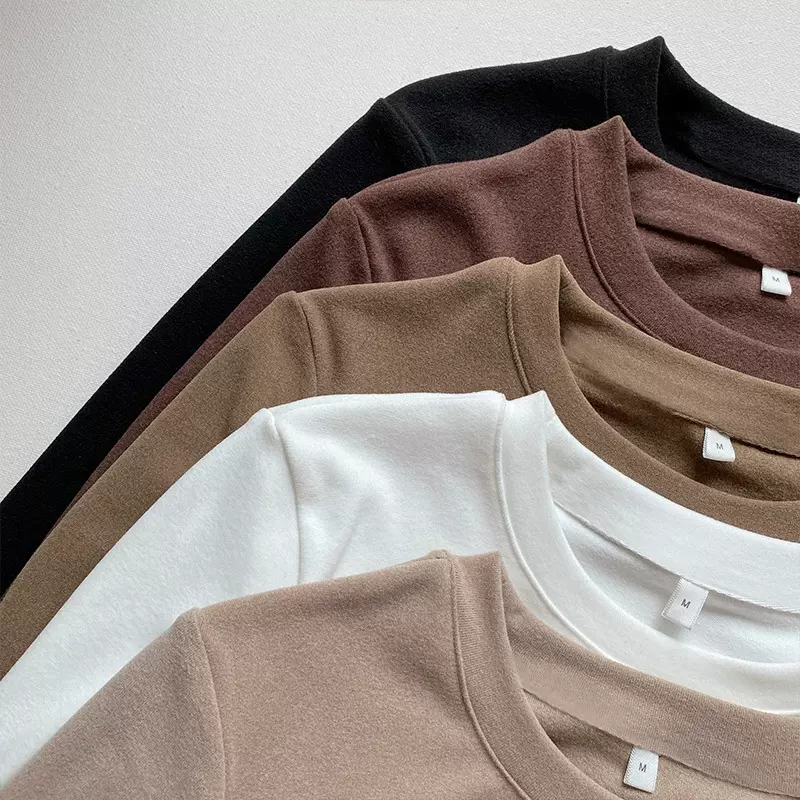 德绒打底衫女秋冬2025新款修身洋气磨毛t恤ins百搭长袖内搭上衣潮