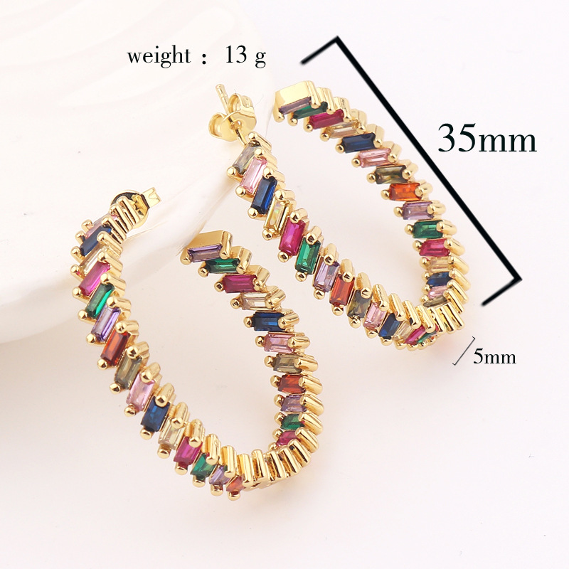 Simple Style C Shape Copper Earrings Metal Zircon Copper Earrings