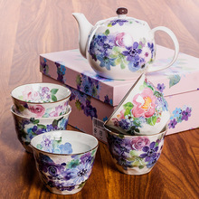 日本進口ceramic藍 和藍陶瓷花卉繁花櫻花茶壺茶杯一壺五杯套裝