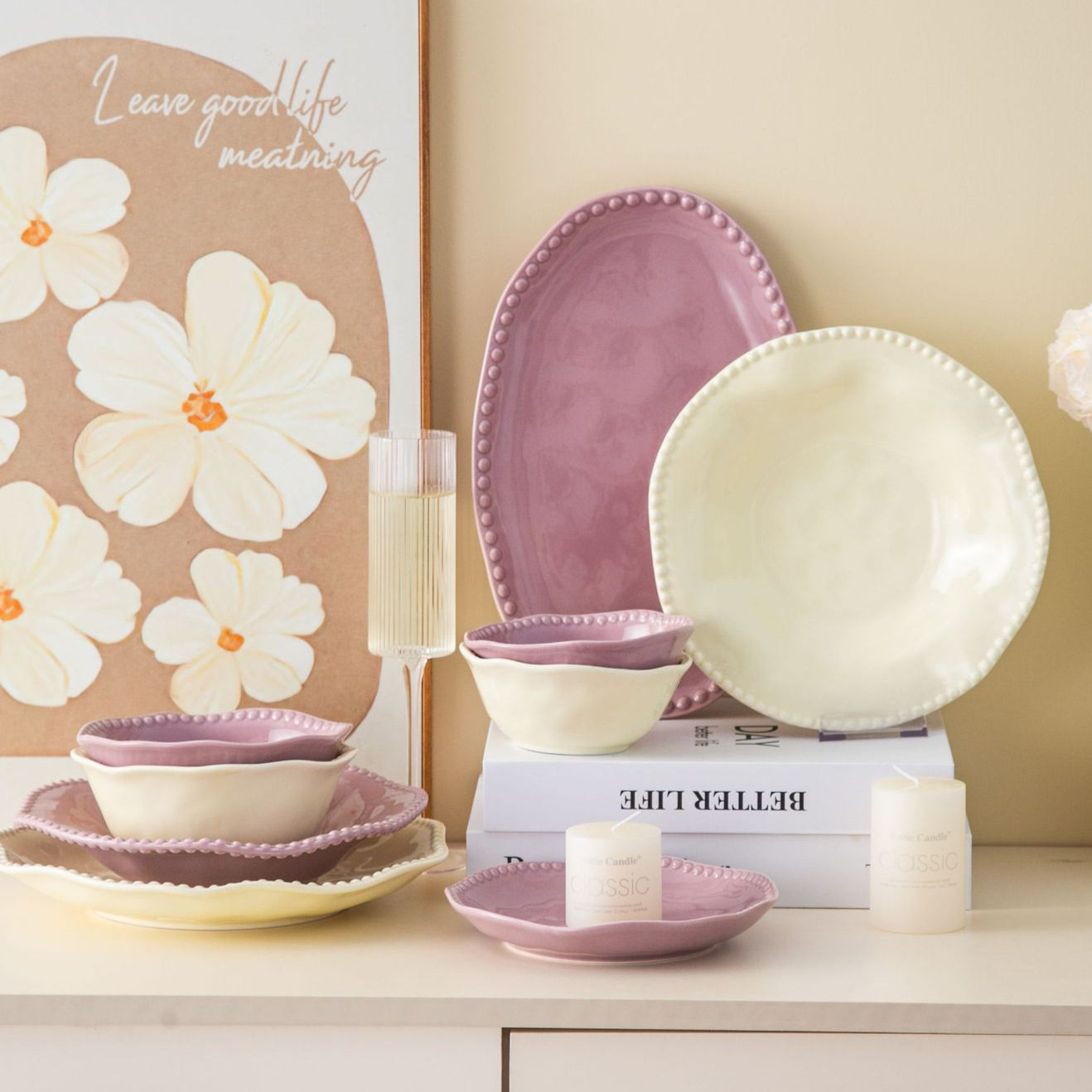 Tableware, ceramic cute set for food, high-quality style, full set