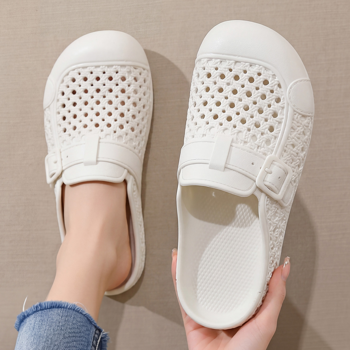 Women's Open-Toe Mules, Summer Casual Top Quality Wholesale, Fairy-Style Transparent In-Stock EVA Shoes, Slip-On Lazy Shoes_voghion.com