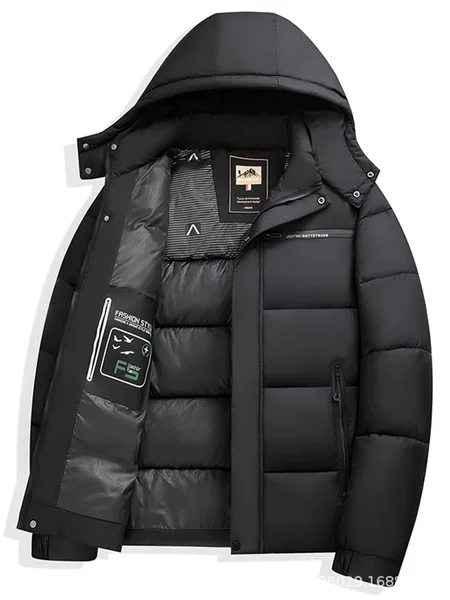 Men's 360 Nylon Ultra-Soft Cotton Coat for Winter, Windproof, Lightweight, with Detachable Hood, Warm Cotton Jacket for Men