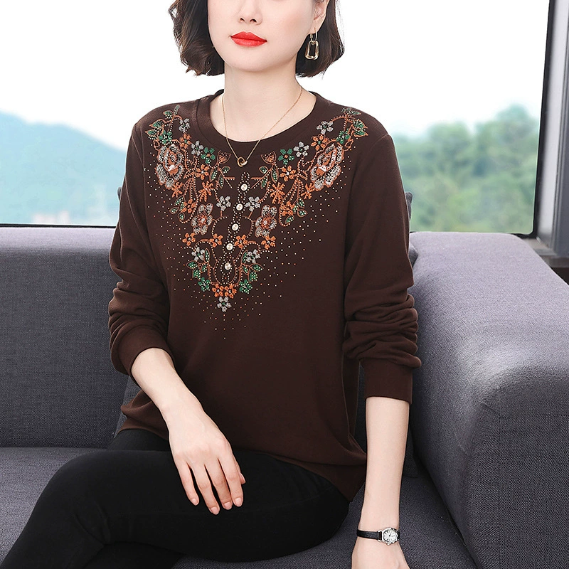 Женская осенне-зимняя Базовая рубашка с длинными рукавами, новый стиль 2023, свободный универсальный топ с круглым вырезом для матери