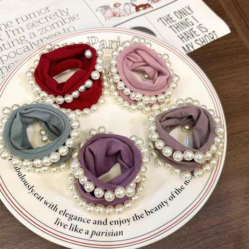 Niños máscaras de perlas anillo para el cabello de niñas de alta elasticidad no lesionar la cuerda de cabello 2024 nueva chica cabello de cola de caballo adornos para el cabello