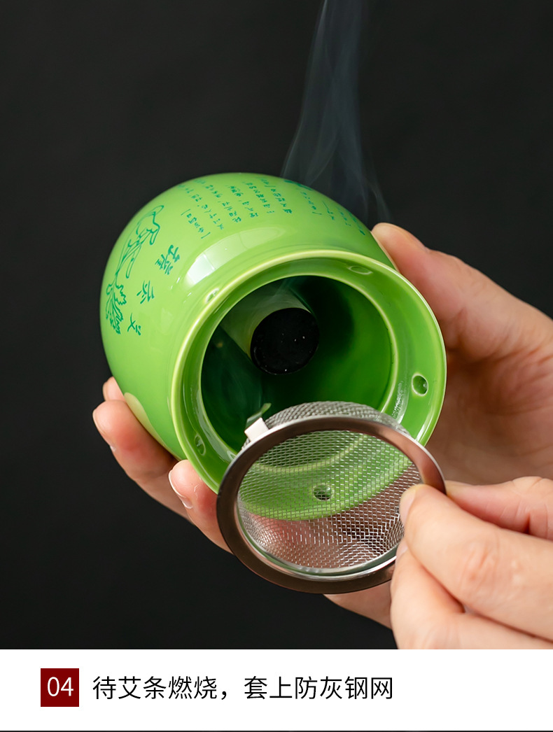 Ceramic Moxibustion Cup with Gua Sha Massage Beads Jade Green Wellness Tool with Dust Cover and Cloth Sleeve quality and texture