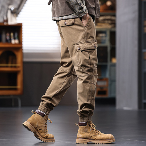 Spring 2025 American Retro Men's Casual Loafers with Loose Ankle, Multi-Pocket Work Pants Trend Brand