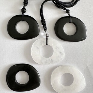 5cm Natural Stone Irregular Obsidian Crystal Necklace Peace Buckle Pendant Cross-Border Jewelry Amazon