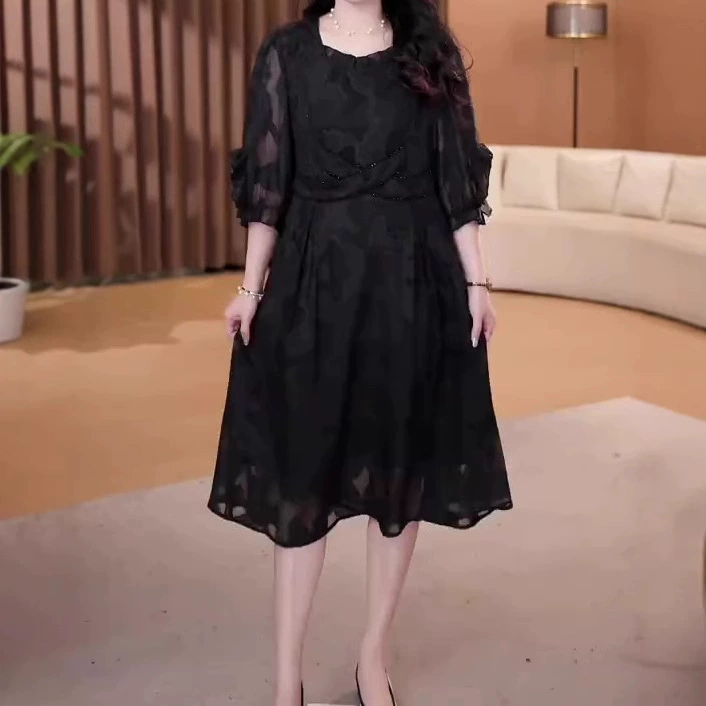 2025 французская высококачественная европейская пряжа жатая тонкая свободная большая модная шифоновая юбка молодая мама