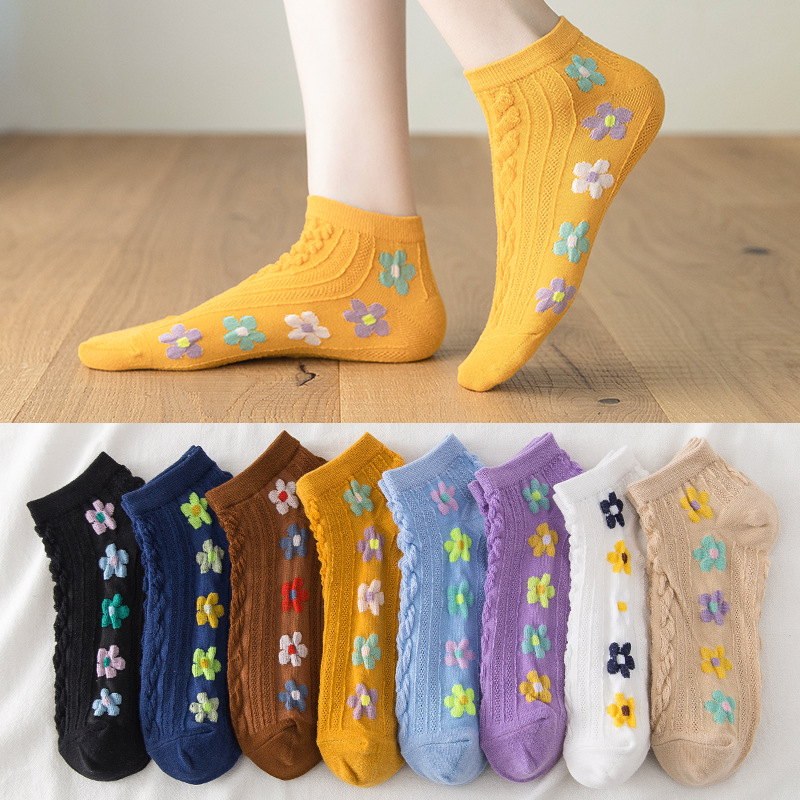 2021春夏新款襪子女船襪棉質小清新提花女士短襪潮工廠定制批發