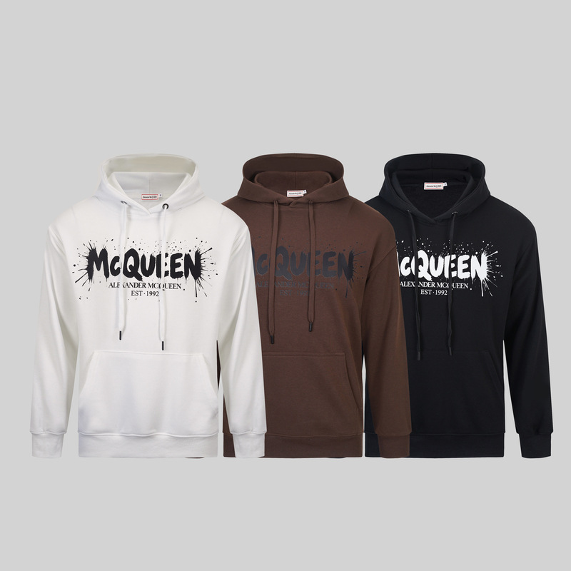 New Mcqueen Hoodie Cross-Border Trendy Brand Simple Spotted Letters Alexander Mcqueen Hooded Sweatshirt for Men