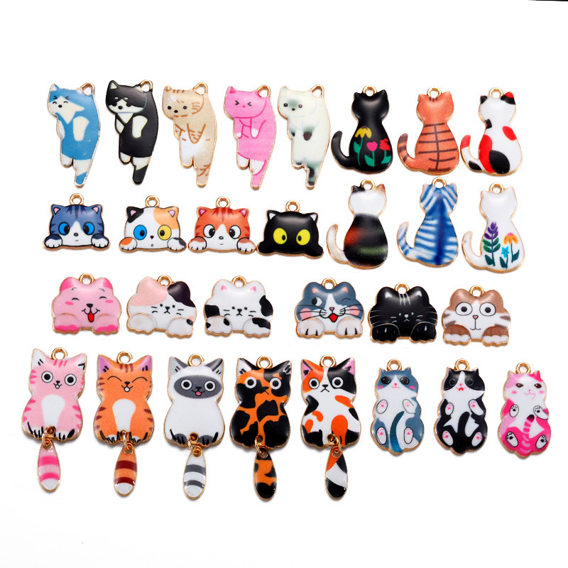Cartoon Cute Alloy Oil Dropping Kitty Pendant DIY Necklace Keychain Jewelry Accessories Pendant W388
