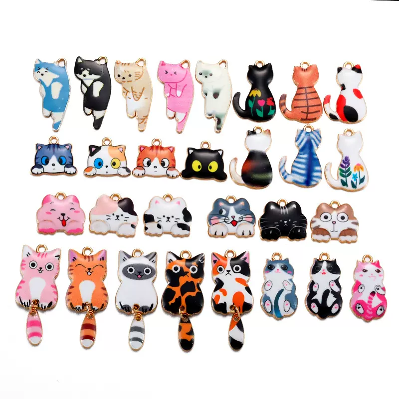 卡通可爱合金滴油小猫咪吊坠 DIY项链钥匙扣饰品配件挂件W388