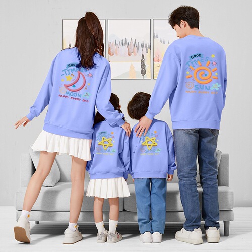 Internet celebrity father-son clothing tops parent-child sweatshirts for a family of three or four Korean style mother-daughter clothing with dropped shoulder sleeves