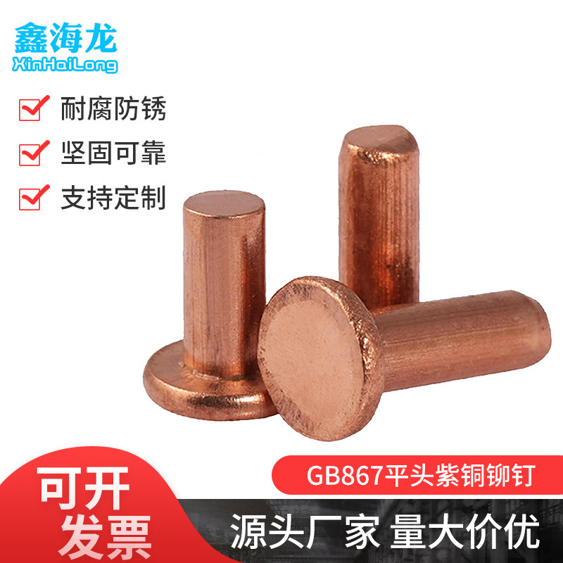 工厂直供 GB867平头紫铜铆钉 实心紫铜铆钉 平头铜铆钉M2-M8
