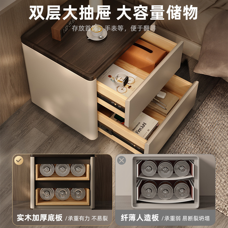 Mesa de cama de madera maciza lujosa alta sensación2024 nuevo estilo simple y moderno sensación de diseño pequeño gabinete junto a la cama del dormitorio familiar