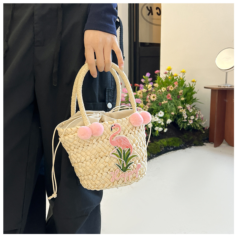 Women's Small Straw Letter Flamingo Flower Vacation Beach Weave Open Straw Bag display picture 27