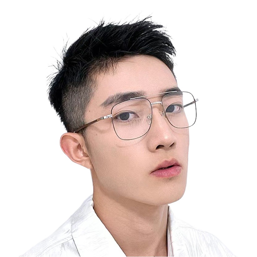 Gafas de luz azul marco de los hombres de moda pu guapo marco grande cara grande que adelgaza gafas lisas metal doble haz mismo estilo marco de gafas de borde dorado