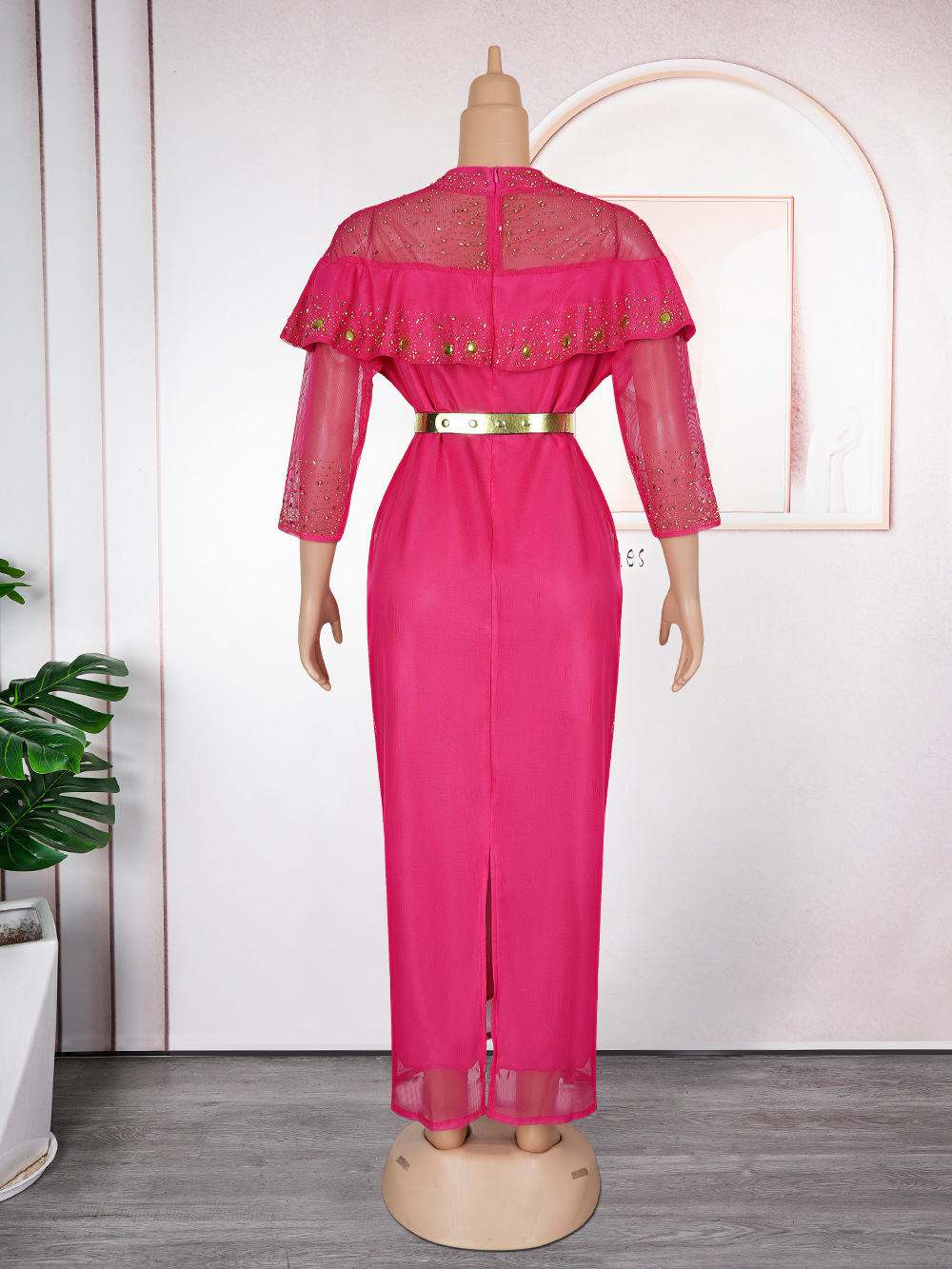 GraceChic Europäisch-Amerikanische Grenzgänger-Mode, neue afrikanische Plus-Size-Damenmode, Strass-Perlen-High-Waist-Bodycon_voghion.com