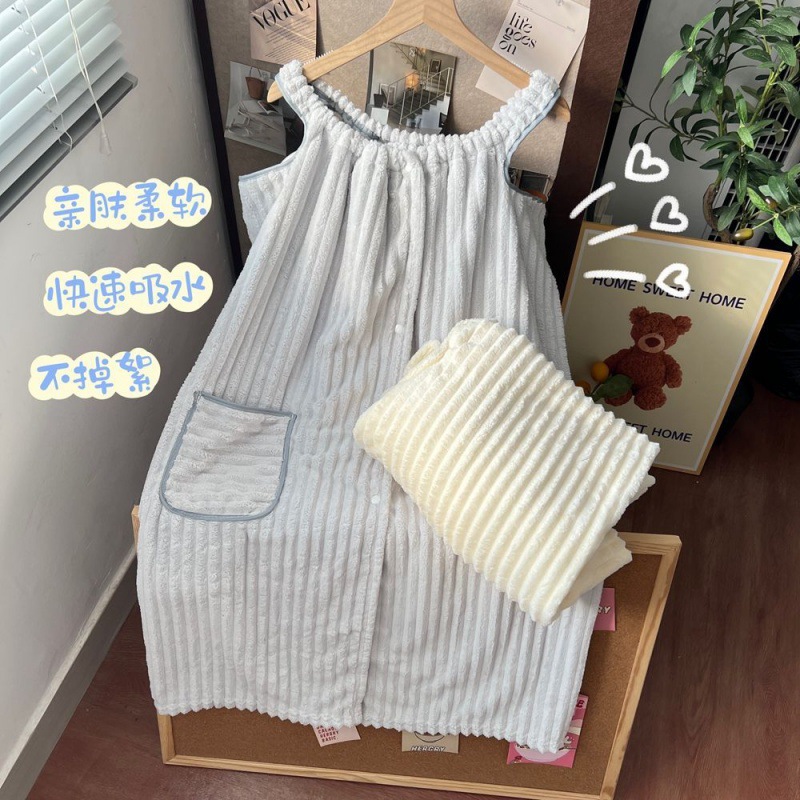 높은 가치의 두꺼운 목욕 타월 학생 기숙사 착용 가능한 목욕 스커트 흡수 빠른 건조 머리없는 목욕 가운 올인원