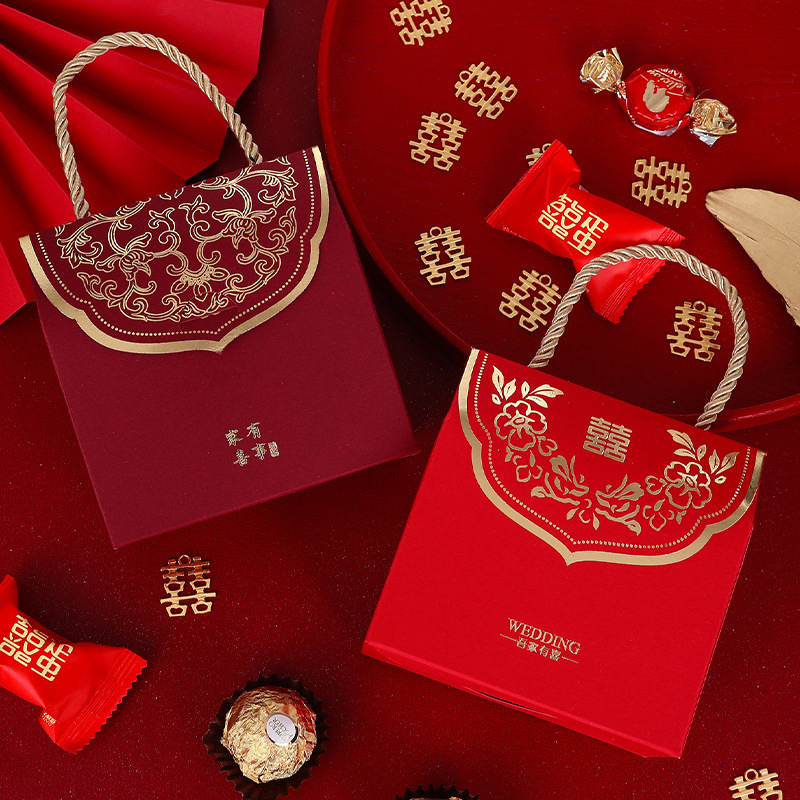 Wedding Candy Box 2021 New Style Chinese Handheld Gift Box for Candies, Creative Wedding Candy Bag with Candy Paper Box