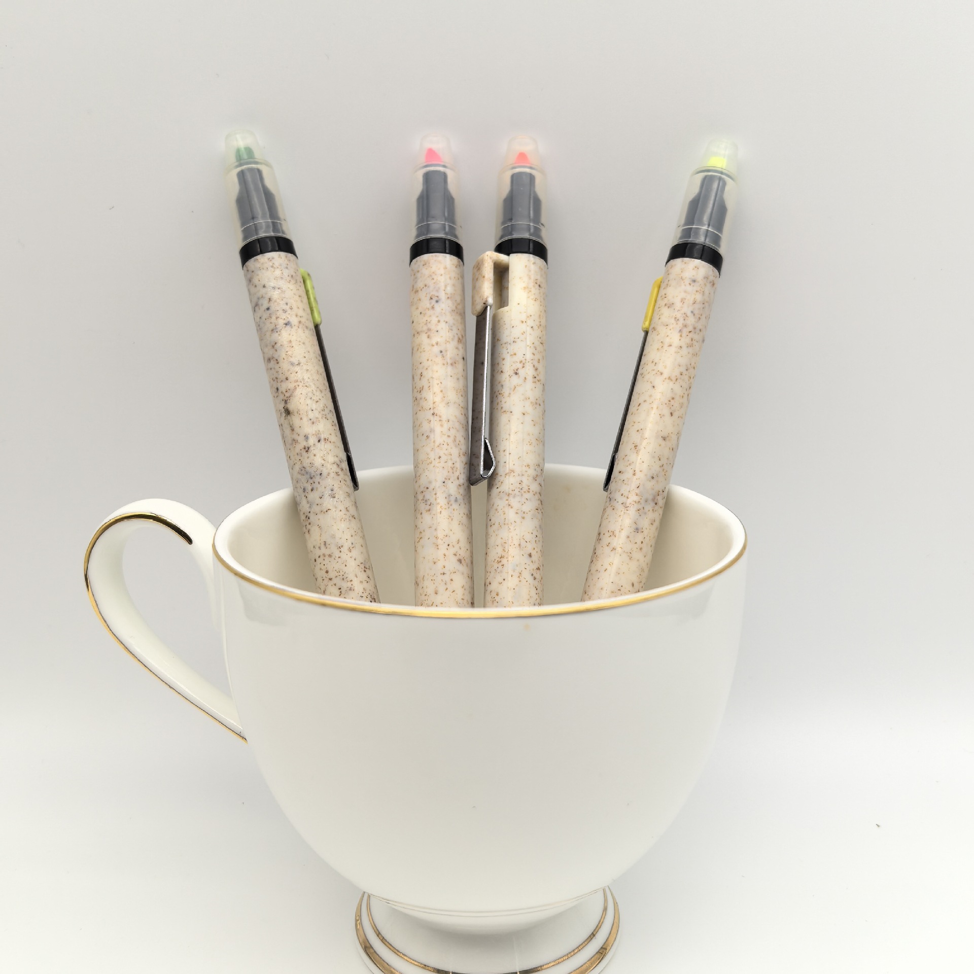 Bolígrafo publicitario de promoción bolígrafo de paja al por mayor ecológico personalizable logotipo de doble cabeza resaltador regalos bolígrafo atómico