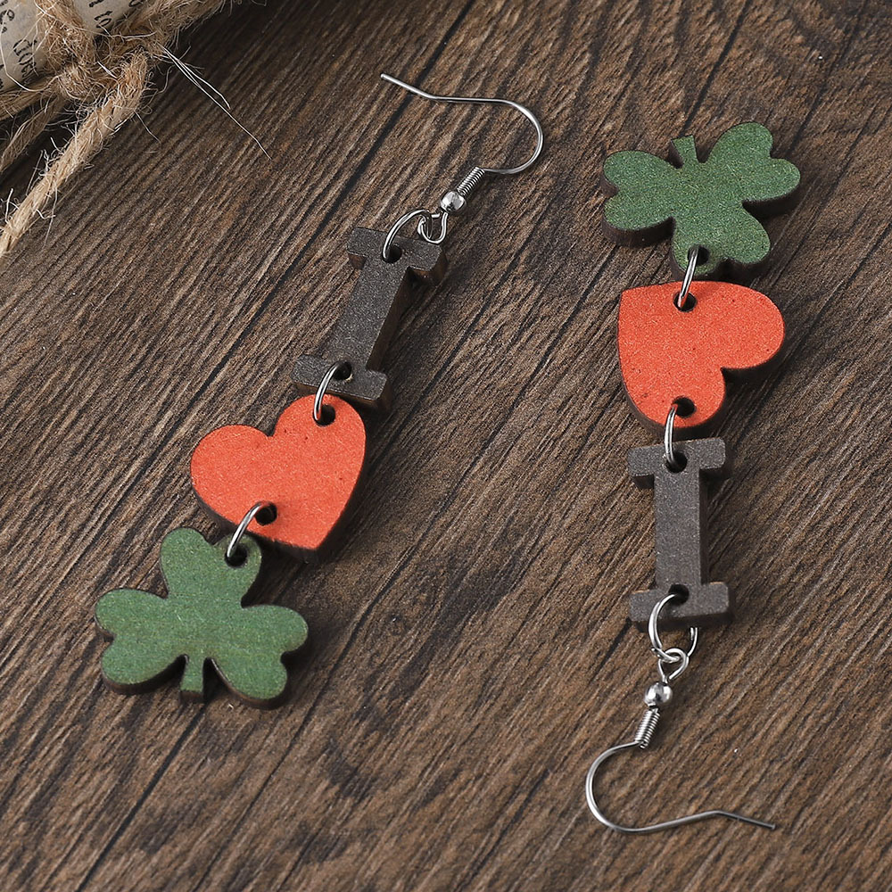 1 Pair Fashion Heart Shape Stainless Steel Wood Handmade Womenu0027S Drop Earrings