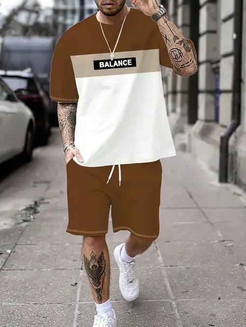 Comercio exterior europeo y americano Amazon 2025 nuevo estilo casual a juego de color manga corta cuello redondo camiseta pantalones cortos traje ME5 MA04