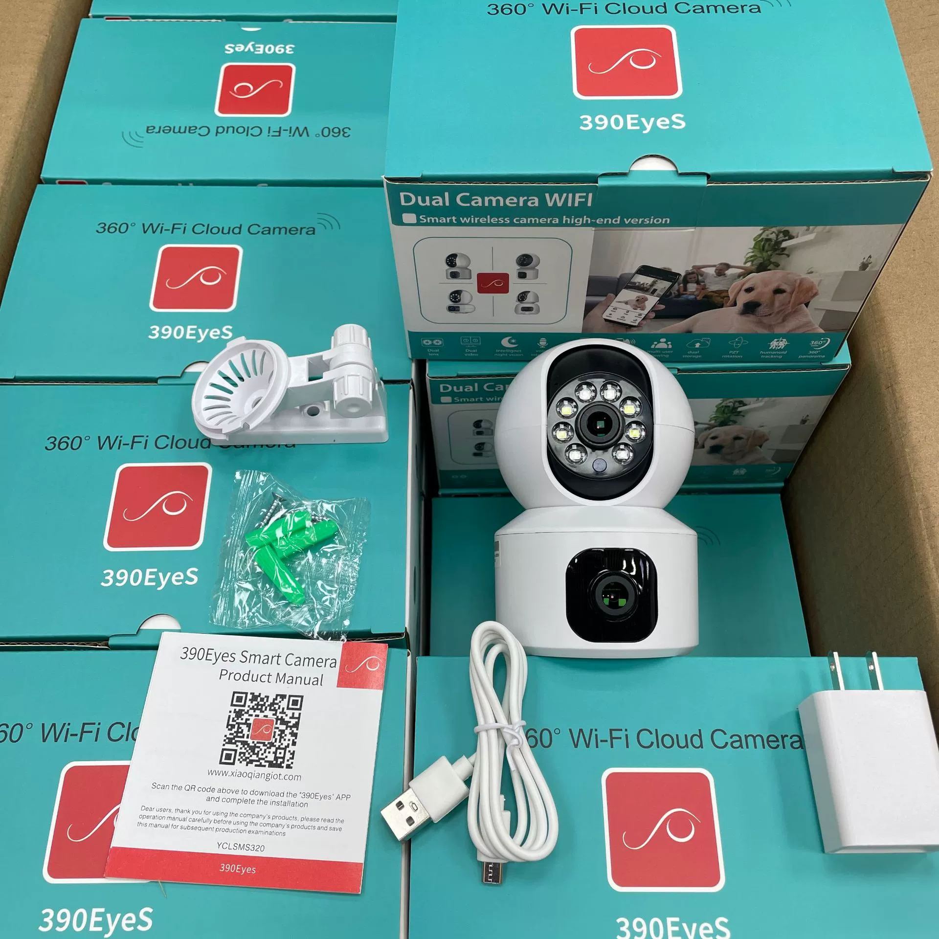 Graffiti solution 390EYES wireless wifi binocular camera high -definition night vision panorama without dead corner home monitoring