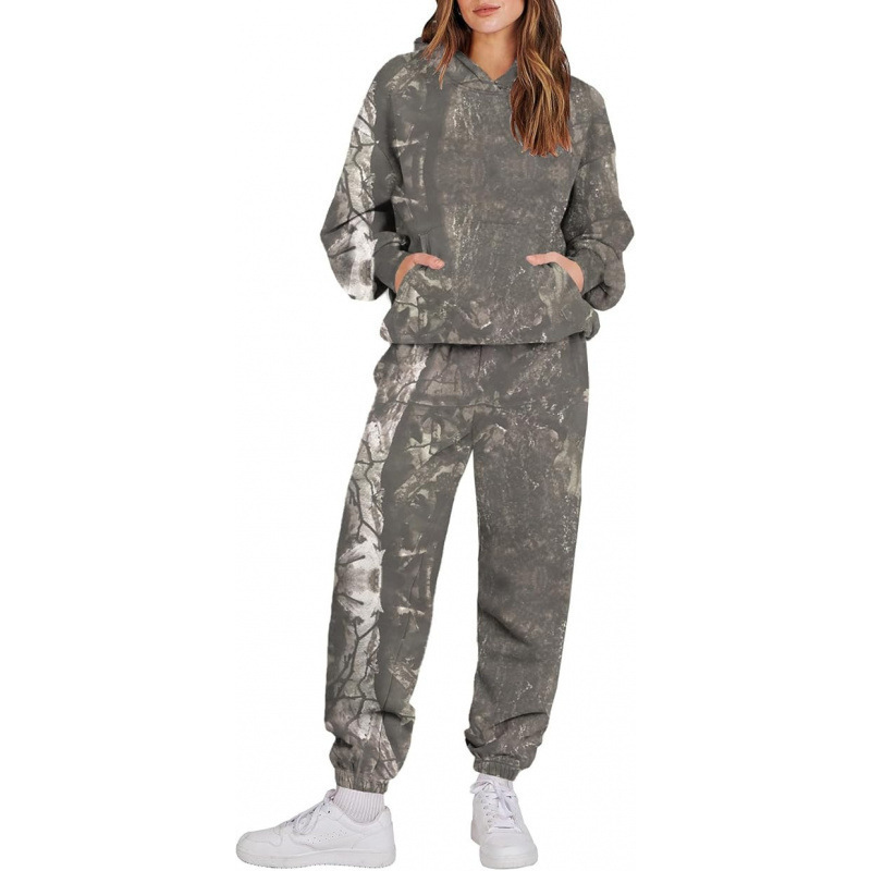 Cross-border otoño hombre y mujer camiseta encapuchada moda manga larga camuflaje jungla hoja de arce patrón de impresión 3D camiseta