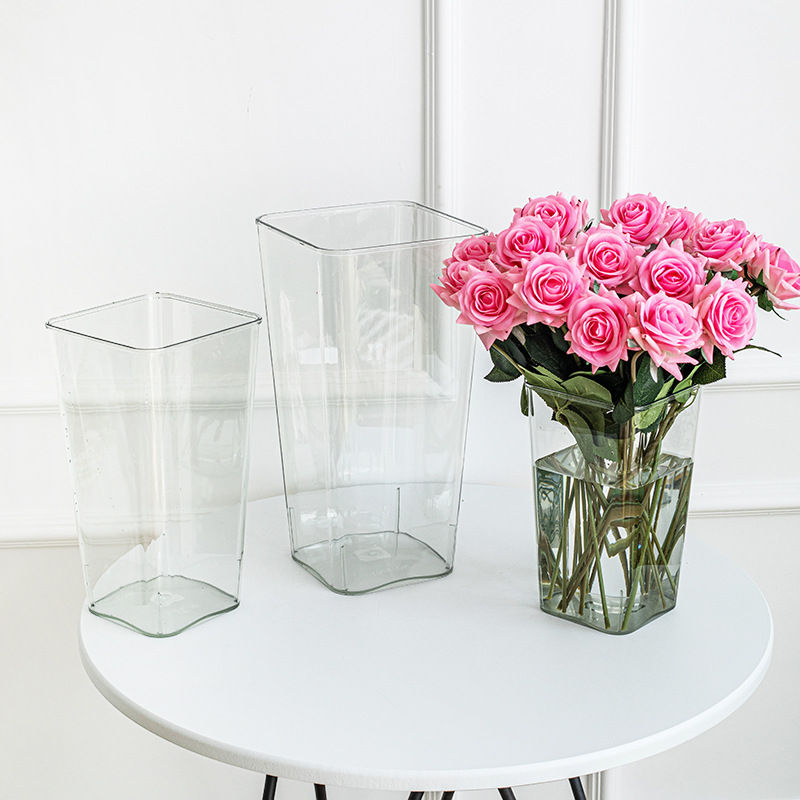 Transparent Acrylic Square Flower Pot Household Flower Wake-up Pot Living Room Decoration Fresh Flower Pot Florist Flower Wake-up Pot