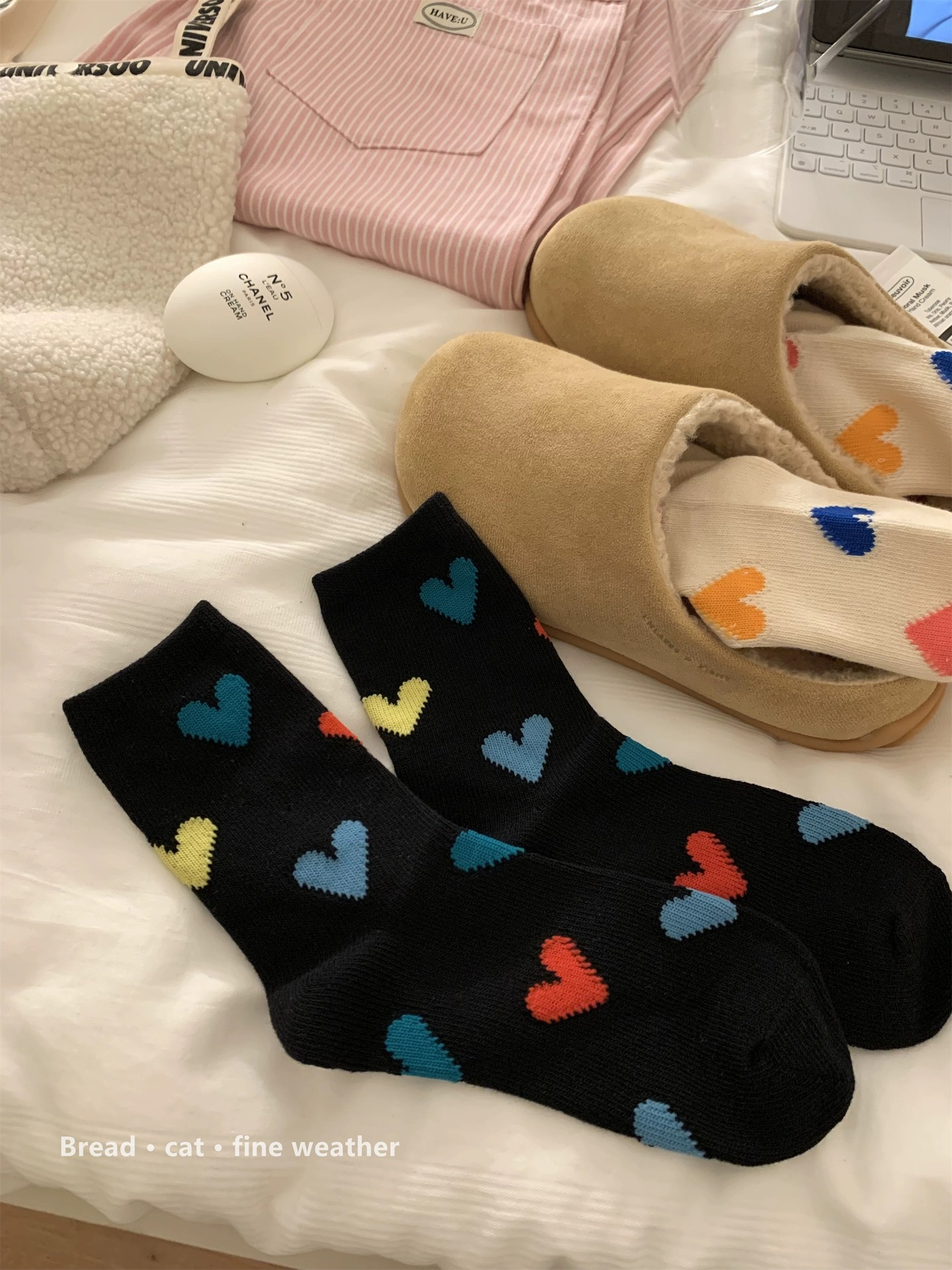 Spring and Summer Four Seasons girls' colorful mid-calf socks women's pure cotton cute pile socks ins sweet love stockings