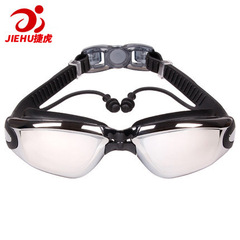 Jiehu Swimming Goggles HD Myopia Waterproof Anti-fog Swimming Glasses Large Frame Electroplated One-piece Earplugs Swimming Goggles