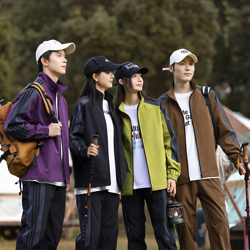 2025 primavera y otoño juego deportivo chaqueta de cuello de pie juego de chaqueta de carga impermeable al aire libre