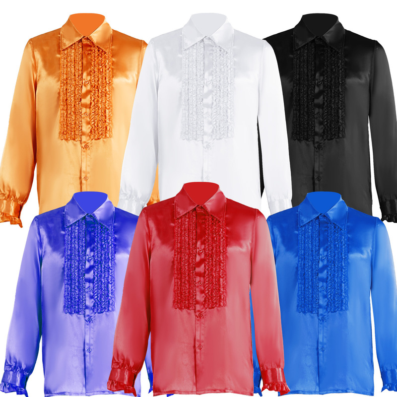 Cross-Border Foreign Trade Six-Color Men's Satin Ball Gown Festival Carnival Shirt Performance Dress Long-Sleeve Ruffled Shirt