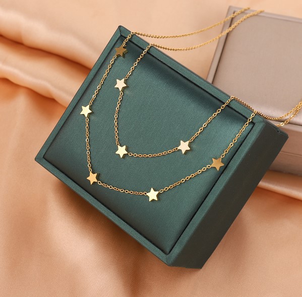 Fashion Pentagram Titanium Steel Plating Layered Necklaces