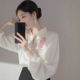 2025新款白衬衫女职业装高级感开春穿搭独特漂亮小衫法式印花上衣