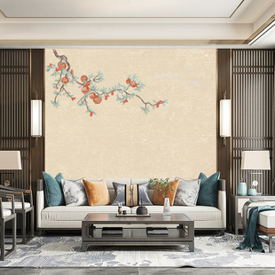 Unique Embroidered Pomegranate Embroidery Seamless Wall Covering with Abundant Fruits Living Room Tv Sofa Background Wall Covering New Chinese Style