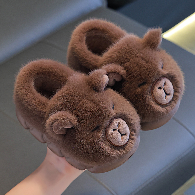 Zapatillas de algodón para niños Capibara, invierno para niños y niñas, calentamiento y pelusa antideslizante, zapatos de algodón para padres e hijos