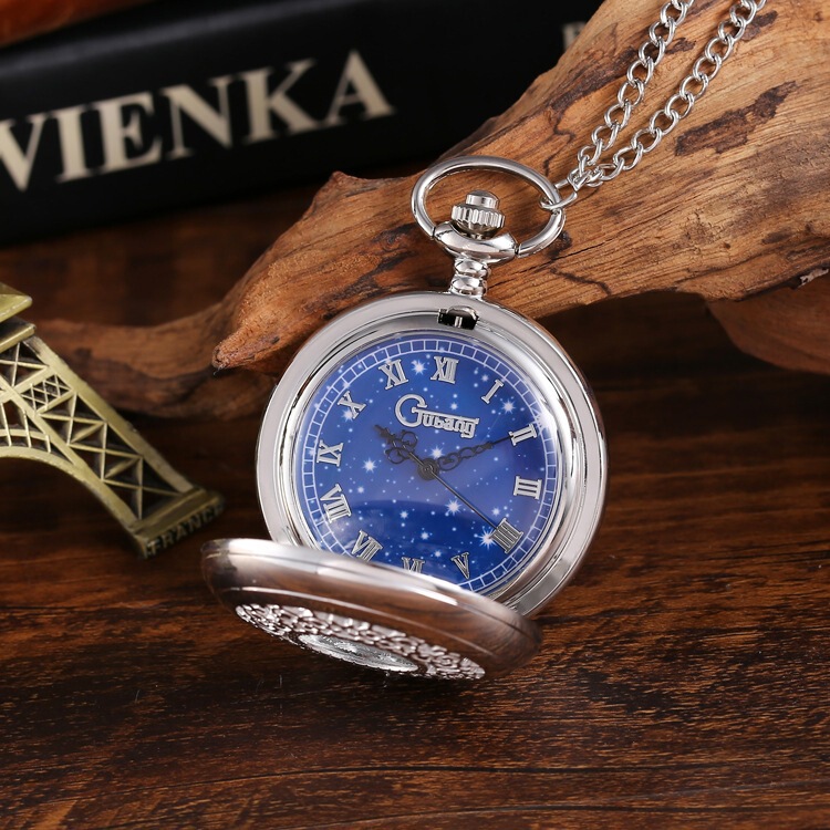 Starry Sky Galaxy Retro Pocket Watch Fashionable Personalized Hollow Flip Cover Necklace Couple Gift Student Pendant Hanging Watch