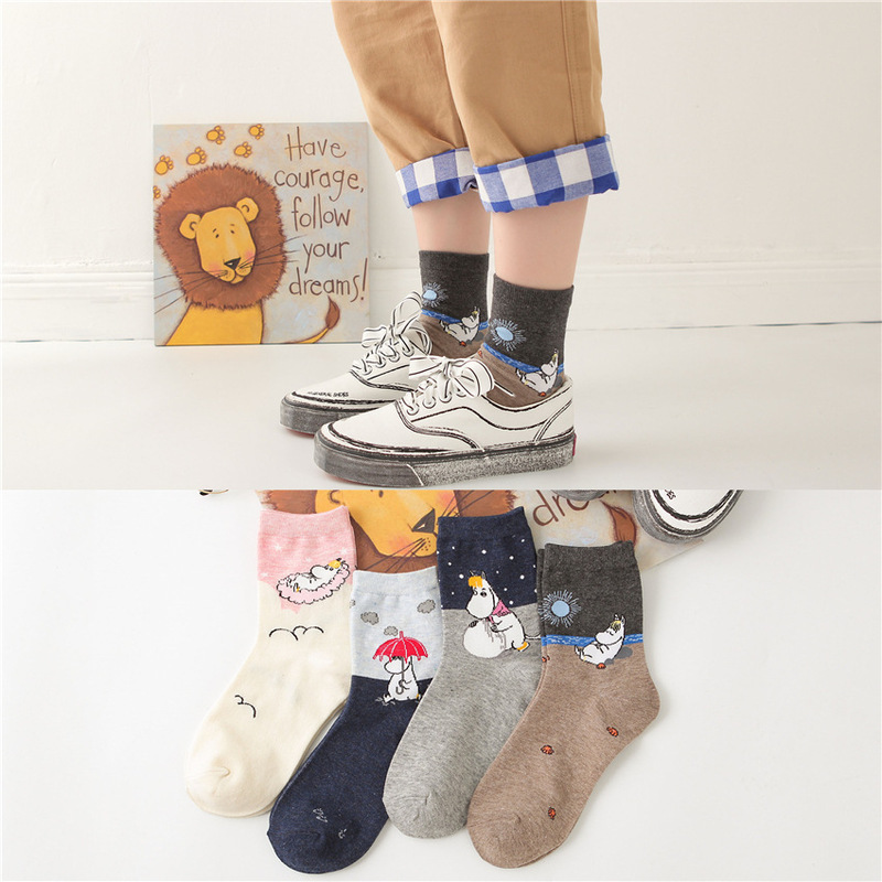 Japanese Cartoon Moomin Illustration Socks Men's Couple Cotton Socks Four Seasons Mid-Season Socks Children's Trendy College Style All-Match Japanese Cartoon Moomin Illustration Socks Men's Couple Cotton Socks Four Seasons Mid-Season Socks Children's Trendy College Style All-Match