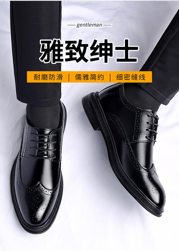 Giày da nam công sở da bóng cao cấp, giày da buộc dây kiểu Anh, đế cao su, gót thấp 1–3 cm — 2Z108 màu đen chi tiết 3