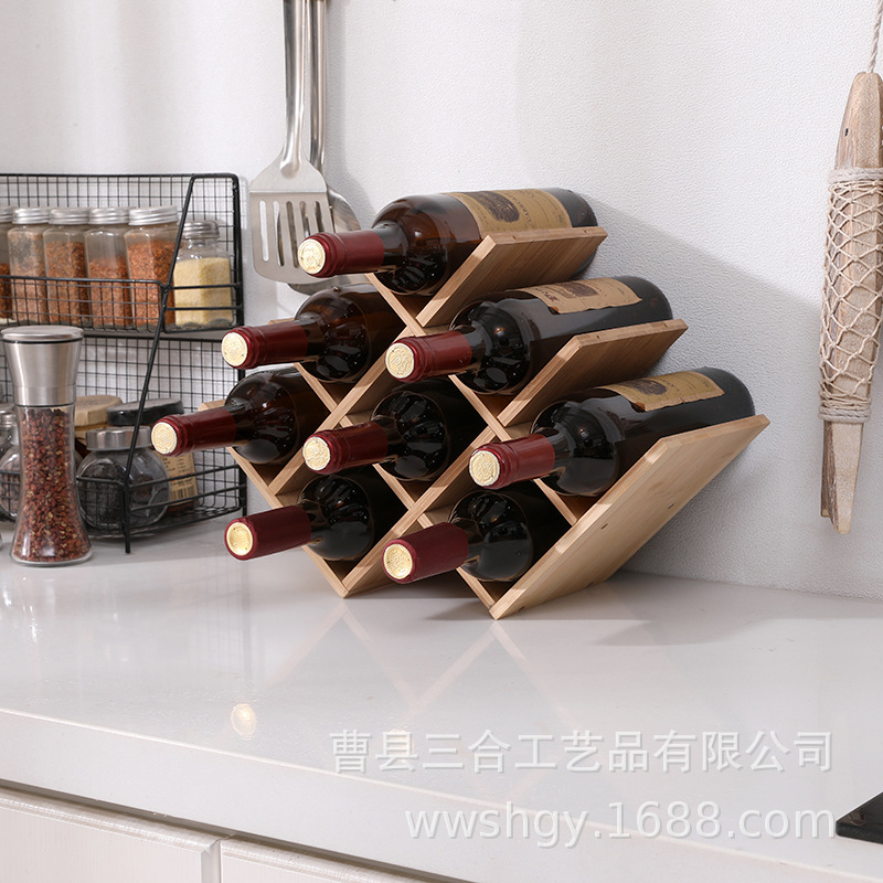 Decoración de sala de estar doméstica moderna y simple madera maciza multicapa de vino vino estante de exhibición de vino estante de vino poligonal